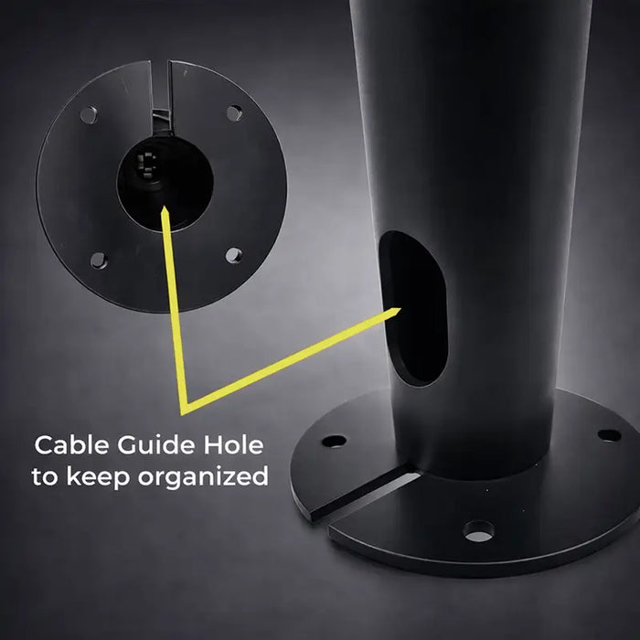 Close-up of AgozTech POS countertop stand base showing cable guide hole for organized wire routing