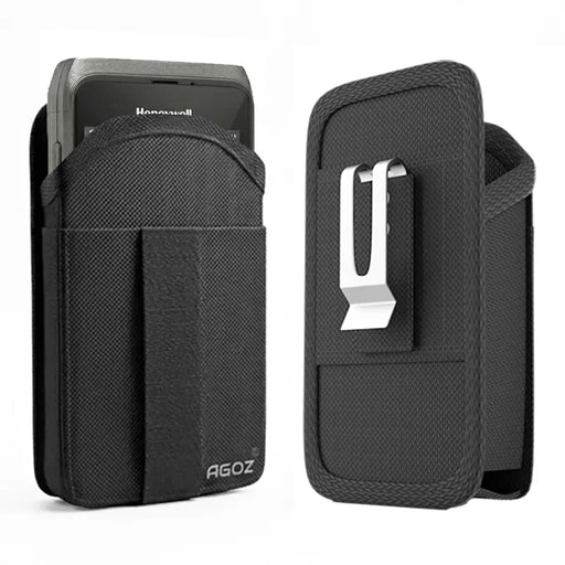 AgozTech black holster case for Honeywell CT47 mobile computer, front and back view