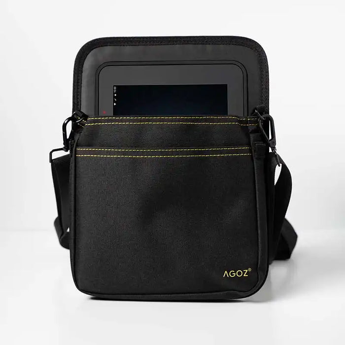Black AgozTech carrying case with shoulder sling for Sunmi POS tablet