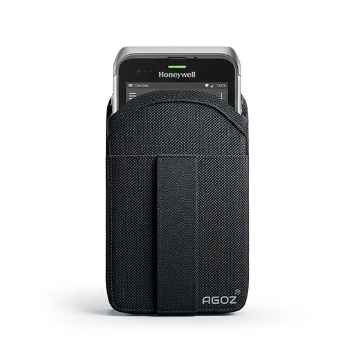 AgozTech black holster case holding Honeywell CT47 mobile computer, front view