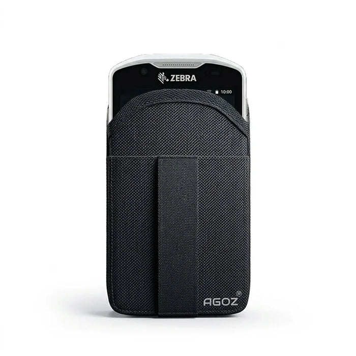 AgozTech black holster case holding Zebra TC52 & TC52x handheld mobile computer, front view