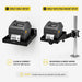 Comparison of the Agoz shelf-only setup and Zebra printer shelf with adjustable pole mount.