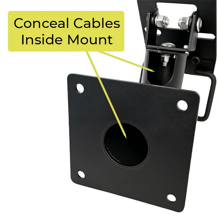 Close-up of the AgozTech wall mount POS stand showing cable openings designed to conceal cables inside the mount
