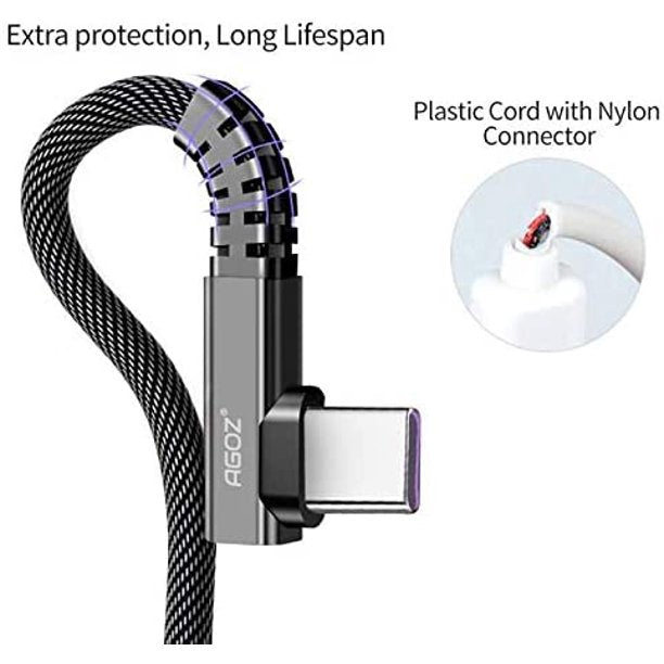 LED Right-Angle USB C Fast Charger Cable Kyocera DuraForce Pro 2, DuraXV Extreme