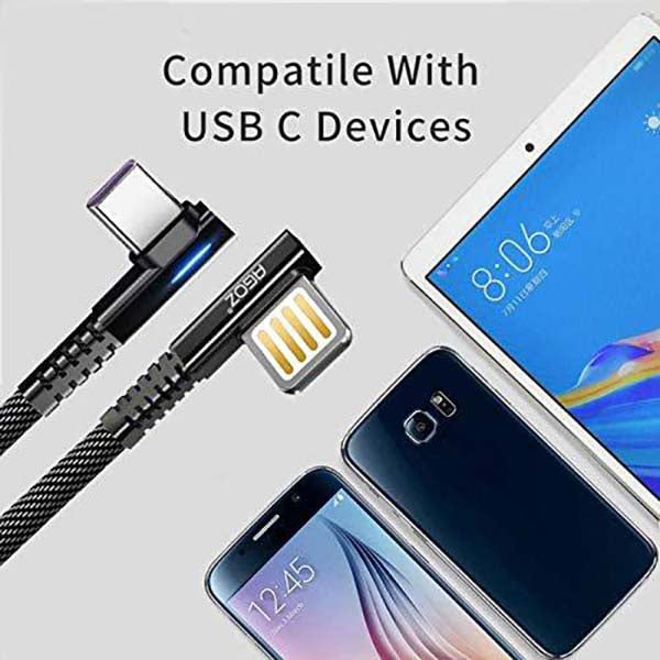 LED Right-Angle USB-C Fast Charger Cable